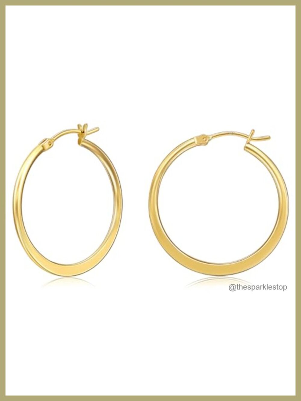 Flattened Gold Hoop Earrings For Women, Hypoallergenic Sterling Silver Post,